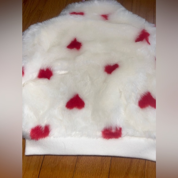 Janie and Jack Valentine Hearts Fur Coat red white - Picture 5 of 7